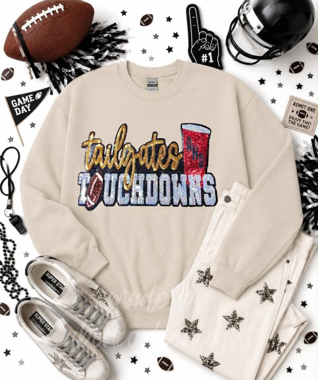 Tailgates and Touchdowns Football Sequin Patch Sweatshirt