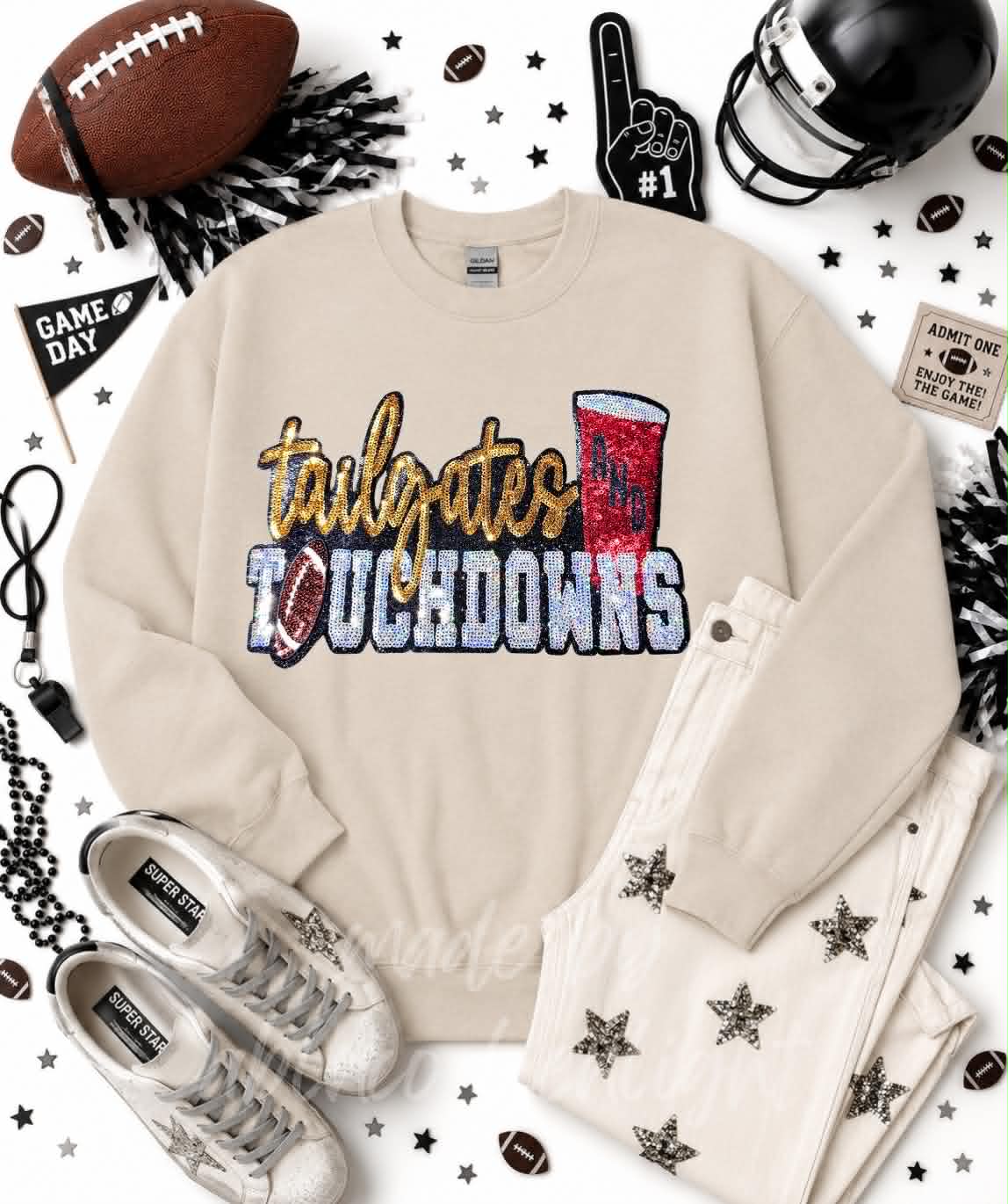 Tailgates and Touchdowns Football Sequin Patch Sweatshirt