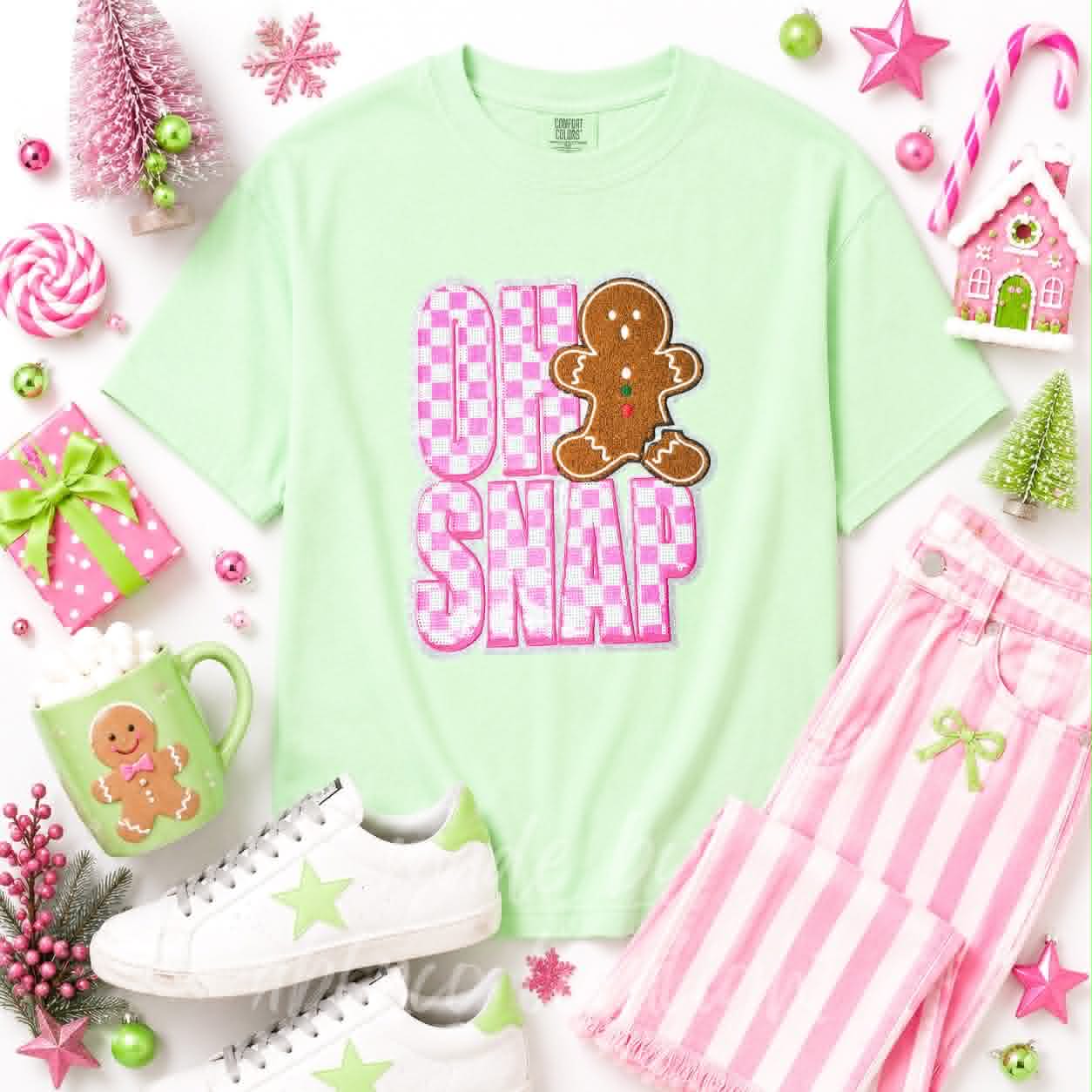 Oh Snap Gingerbread Christmas Sequin Patch Tshirt