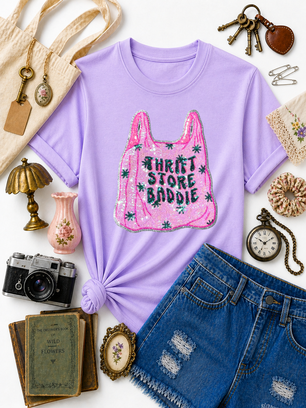 Thrift Store Baddie Sequin Patch Tshirt