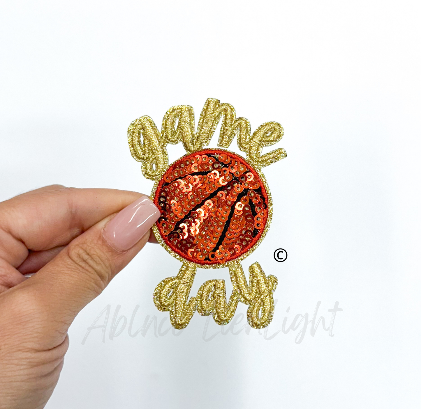 Gold Basketball Gameday Sequins Embroidery Patch