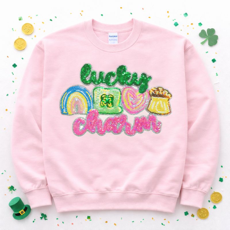 Lucky Charm St Patricks Day Sequin Patch Sweatshirt