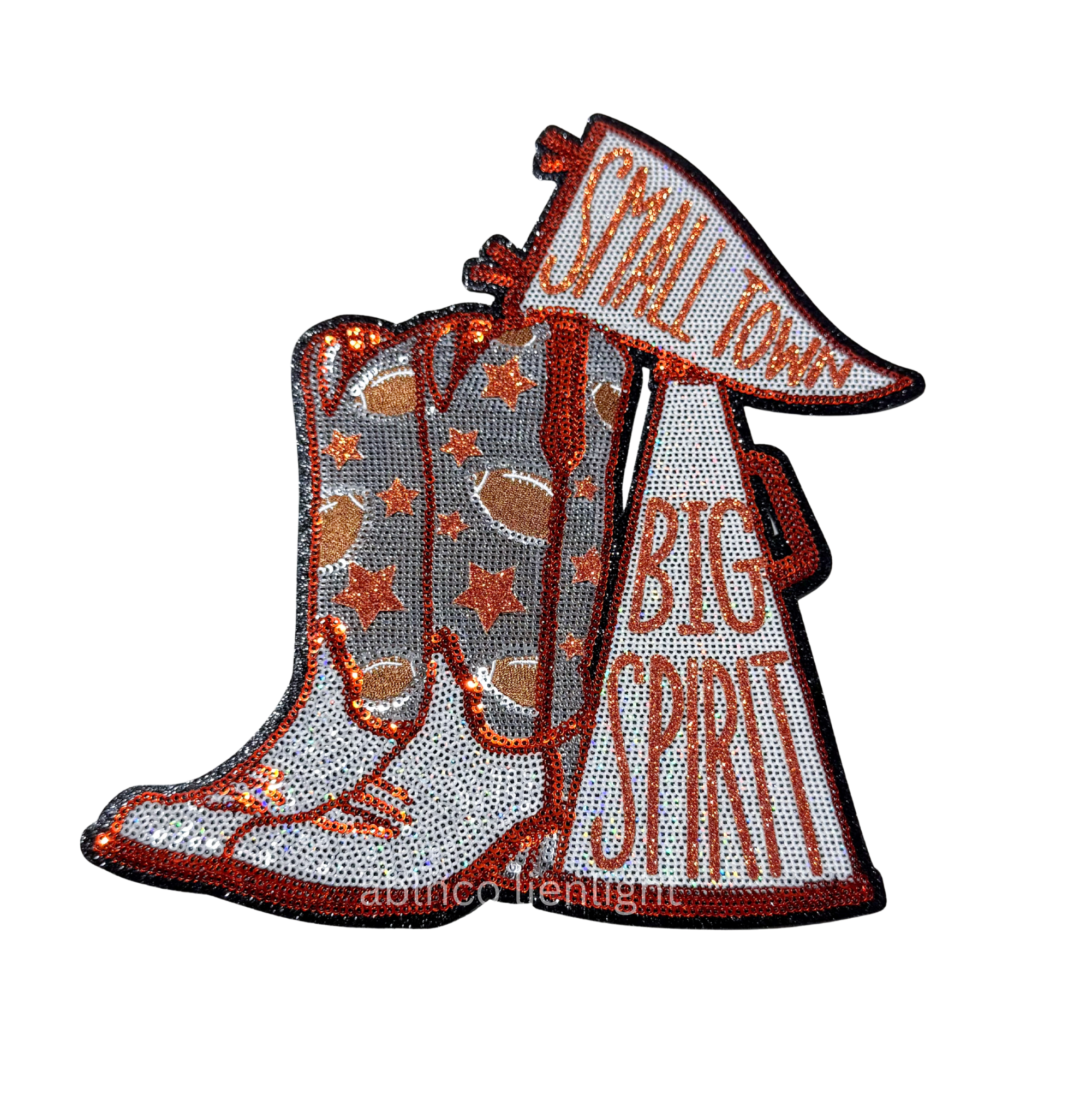 Orange Small Town Big Spirit Football Sequin Patch - Large