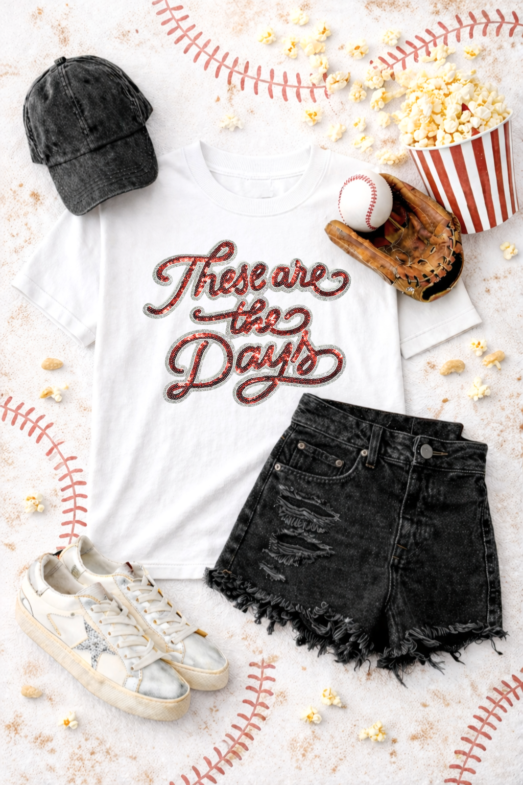 These Are The Days Red Sequin Patch Tshirt