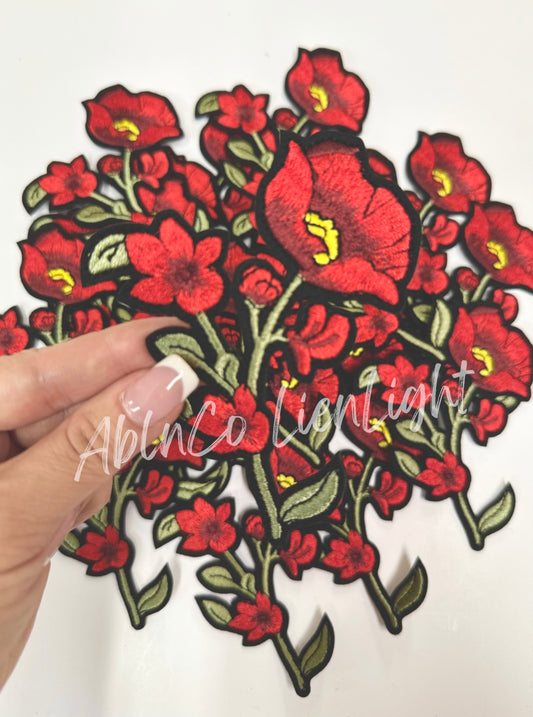 Red Flowers Embroidery Patch
