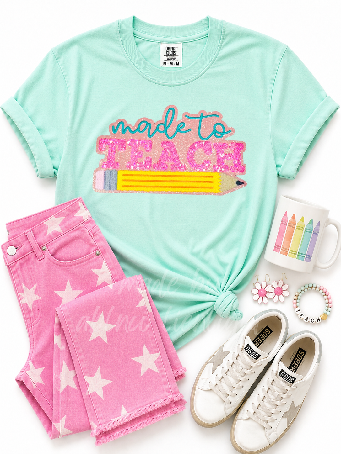 Made To Teach Teacher Sequin Patch Tshirt