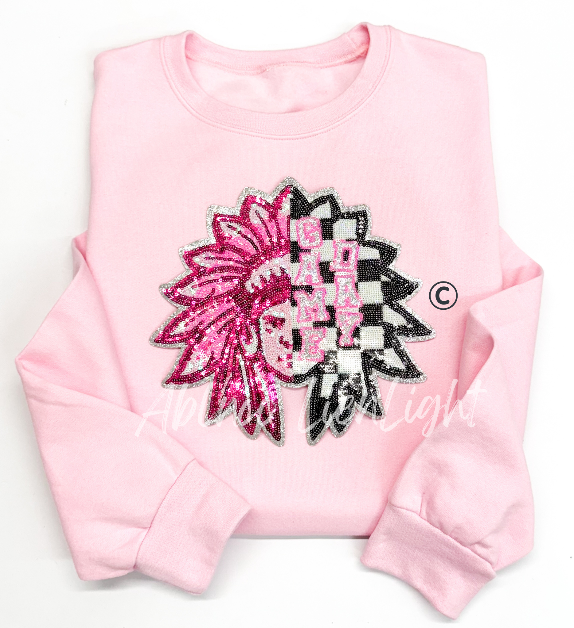 Warrior Indian Mascot Pink Checkered Sequin Patch - Large