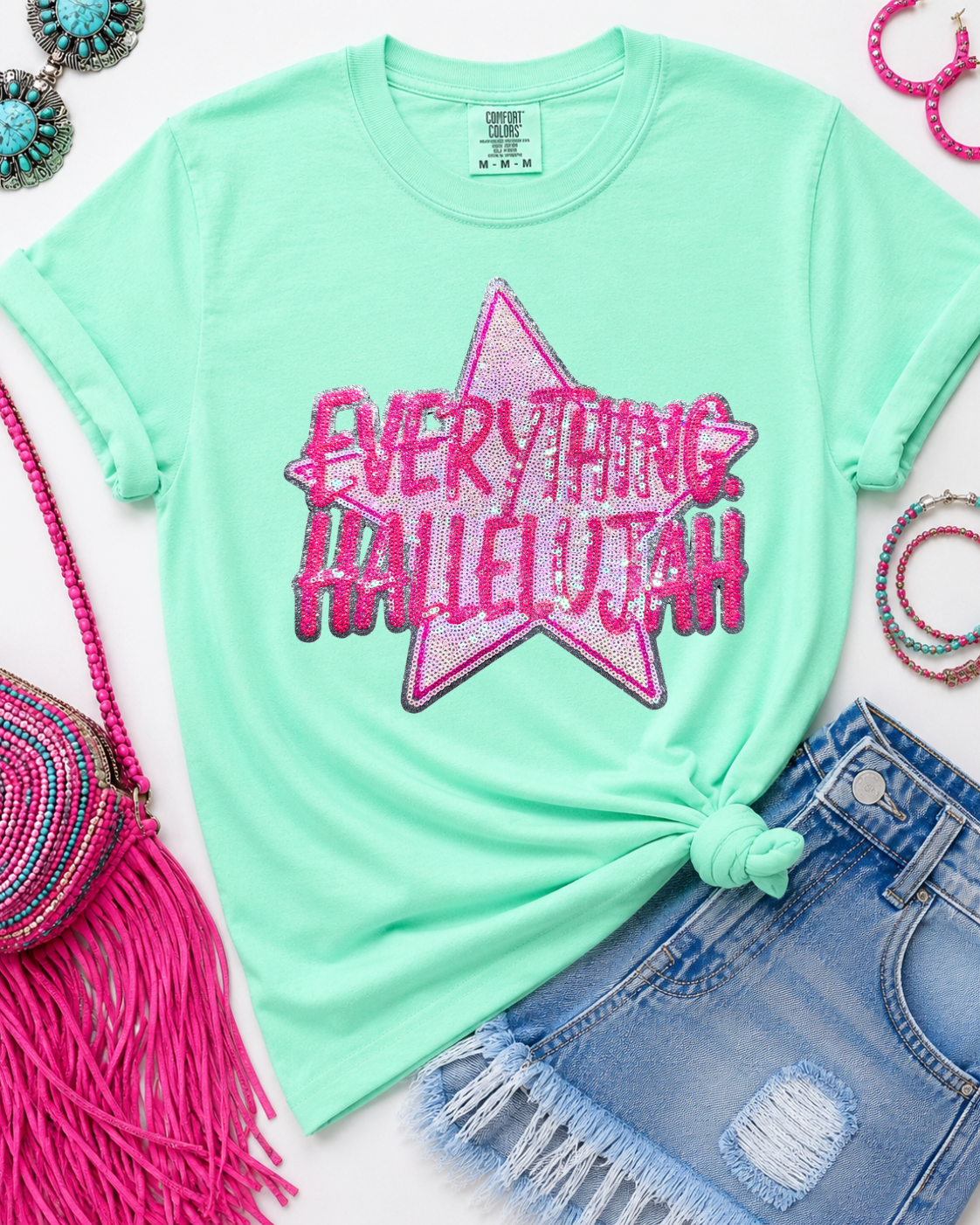 Everything Hallelujah Summer Sequin Patch Tshirt