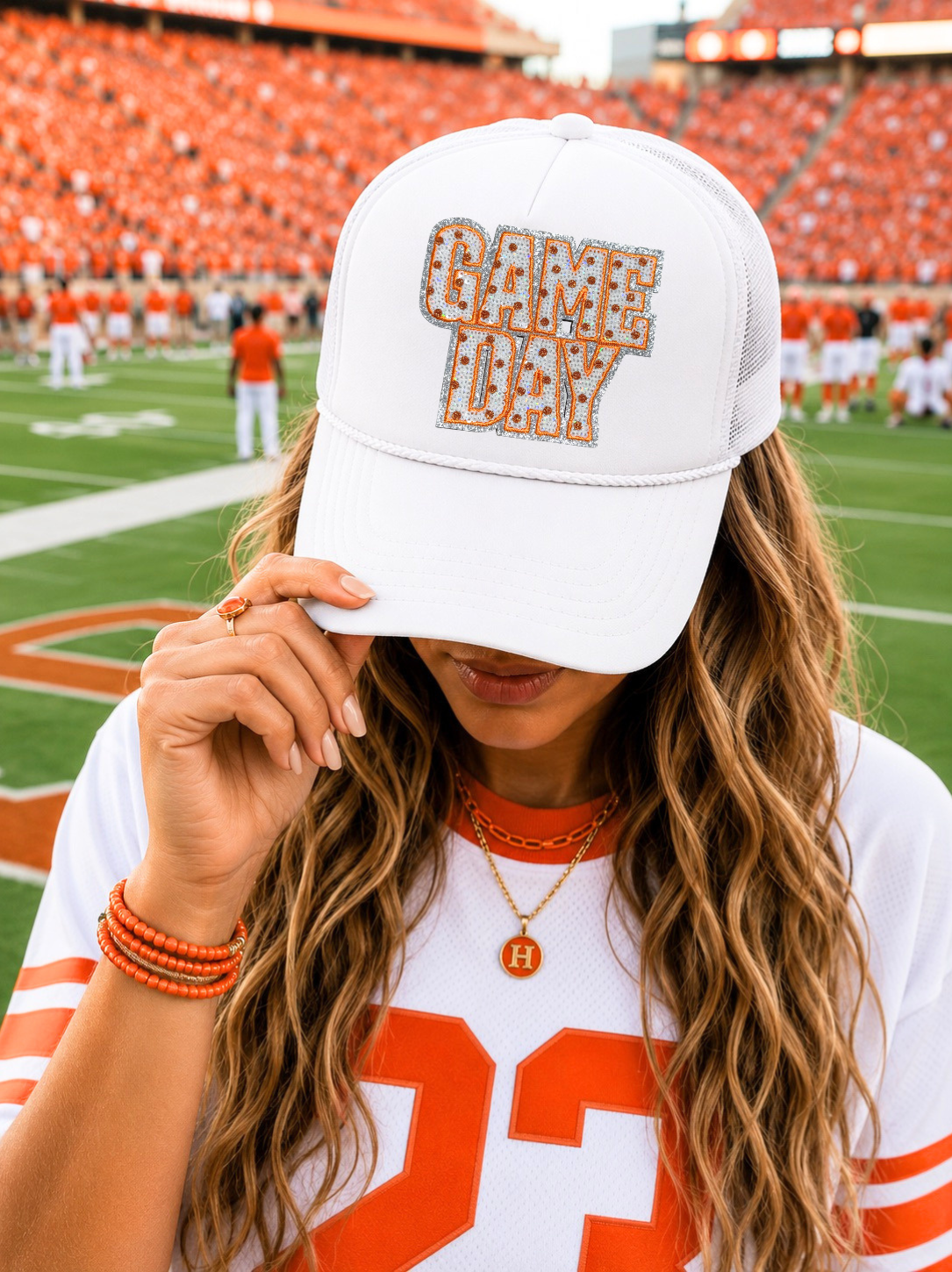 Orange Polka Dots Game Day Sequin Patch Otto Trucker Hat