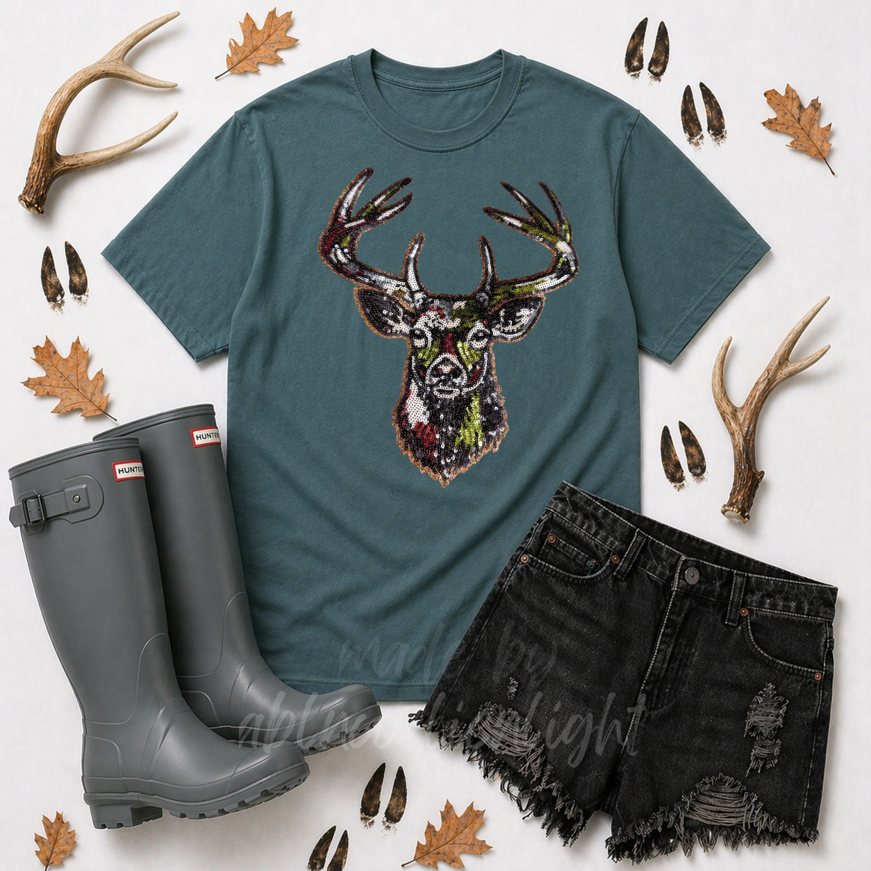 Camo Deer Hunting Sequin Patch Tshirt