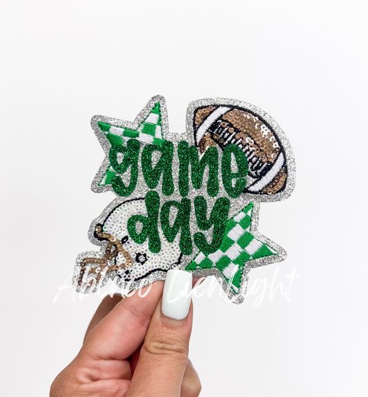 Football Green Game Day Checkered Star Sequin Patch