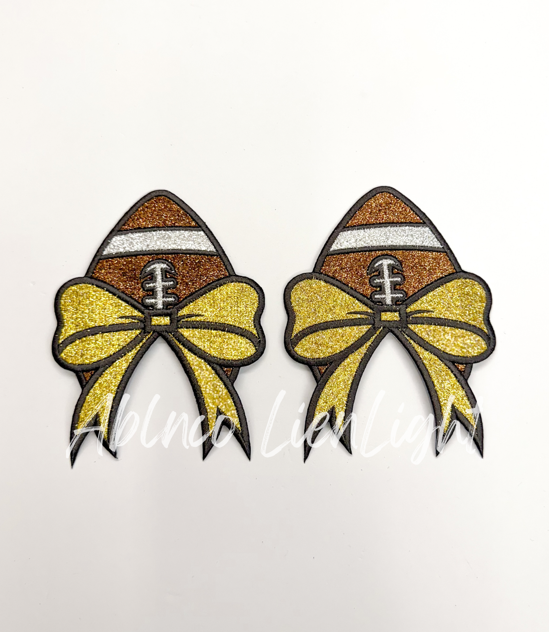Football Side Bows Glitter Patch