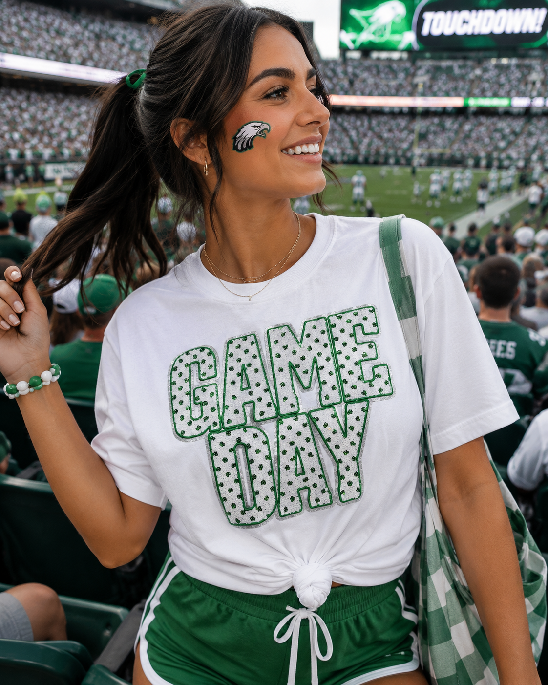 Green Polka Dots Game Day Sequin Tshirt & Sweatshirt