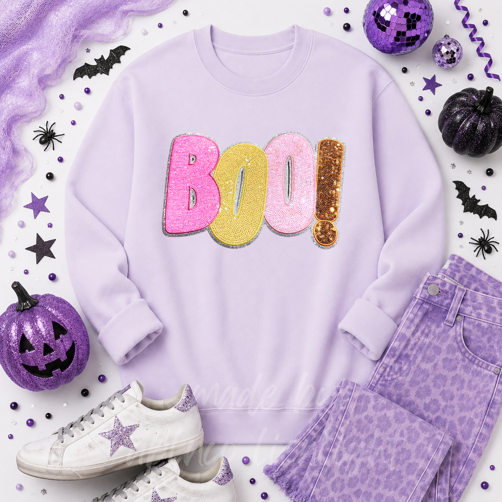 Colorful Boo Halloween Sequin Patch Sweatshirt