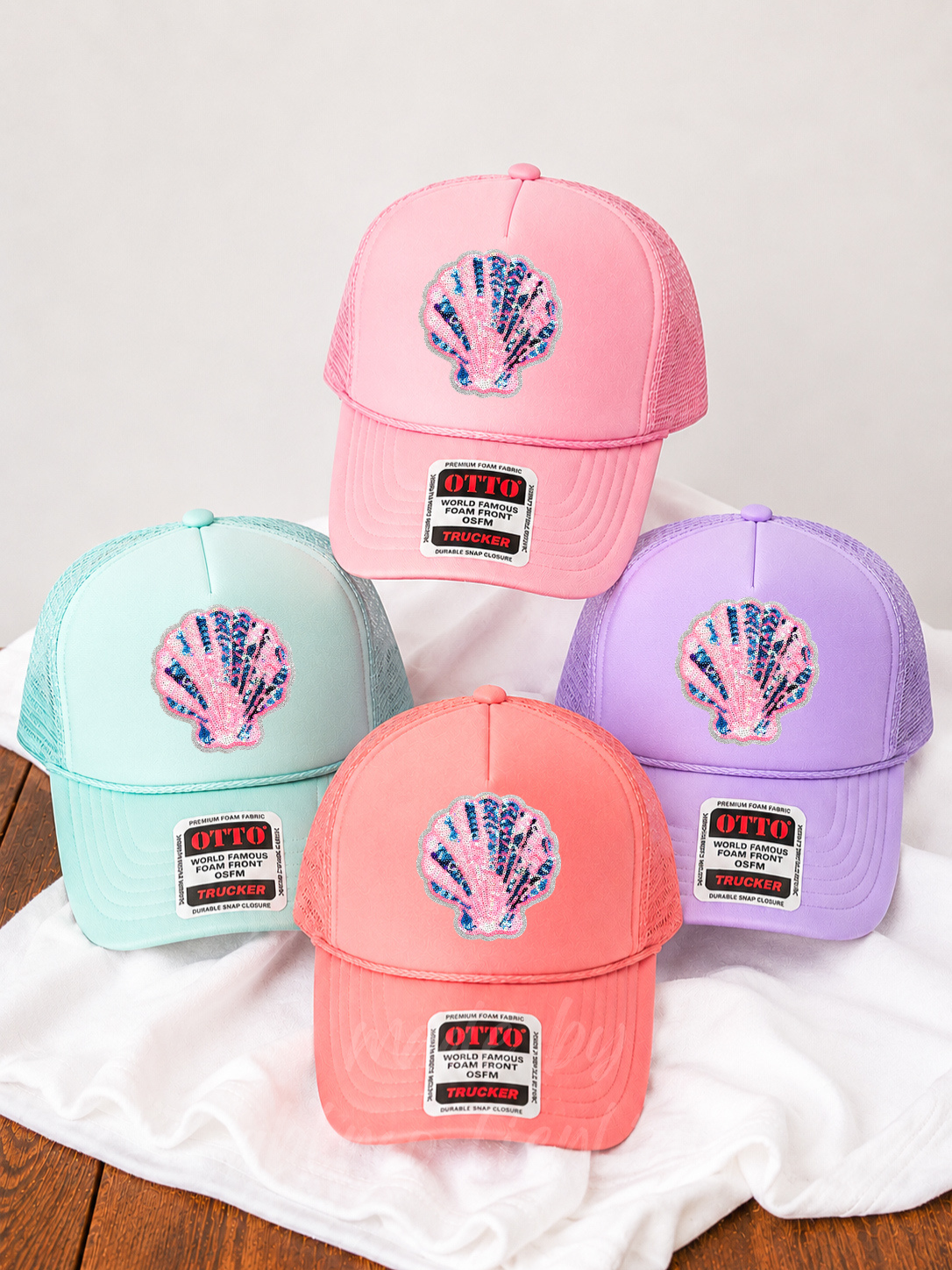 Colorful Sequin Seashell Summer Patch Otto Trucker Hat