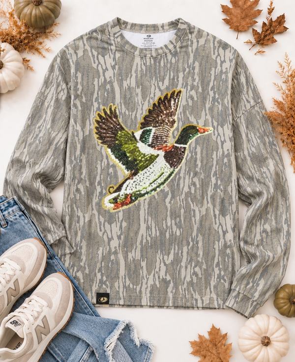 Great Outdoors Hunting Patch Mossy Oak Bottomland Cotton Mill Long Sleeve Tshirt