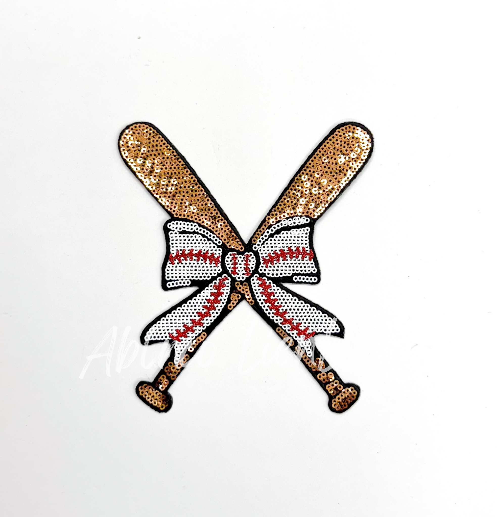 Baseball Bow Batter Bat Sequin Patch - Small