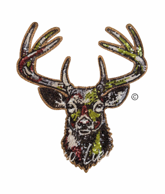 Camo Deer Hunting Sequin Patch - Large