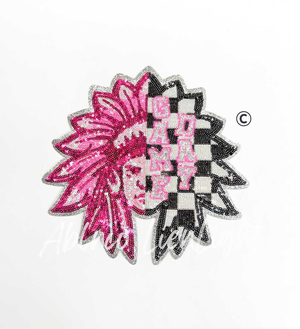 Warrior Indian Mascot Pink Checkered Sequin Patch - Large