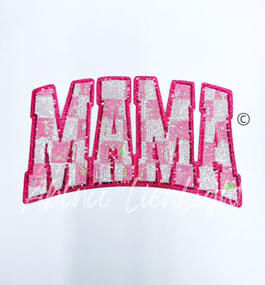 Big Light Pink Checkered Mama Sequins Patch