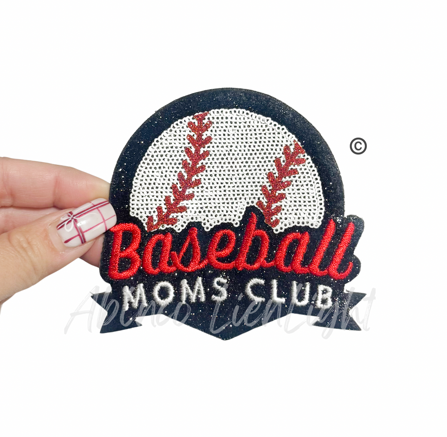 Baseball Moms Club Embroidery Sequin Patch - Small