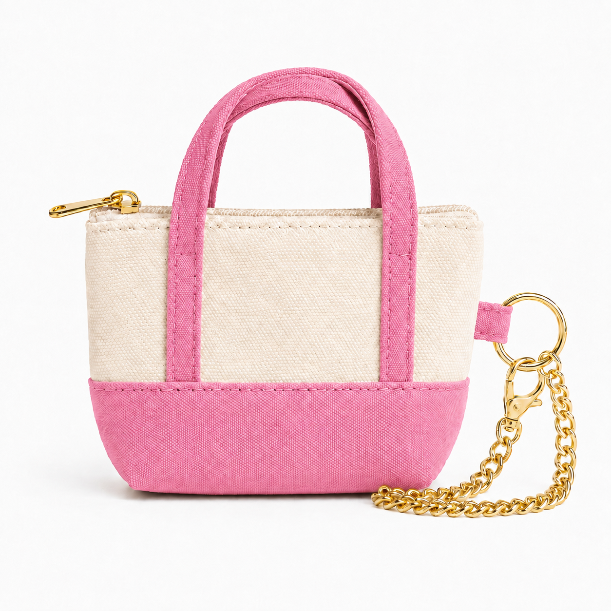 Pink Canva Mini Tote Bag Keychain | Zippered Purse Charm & Pouch