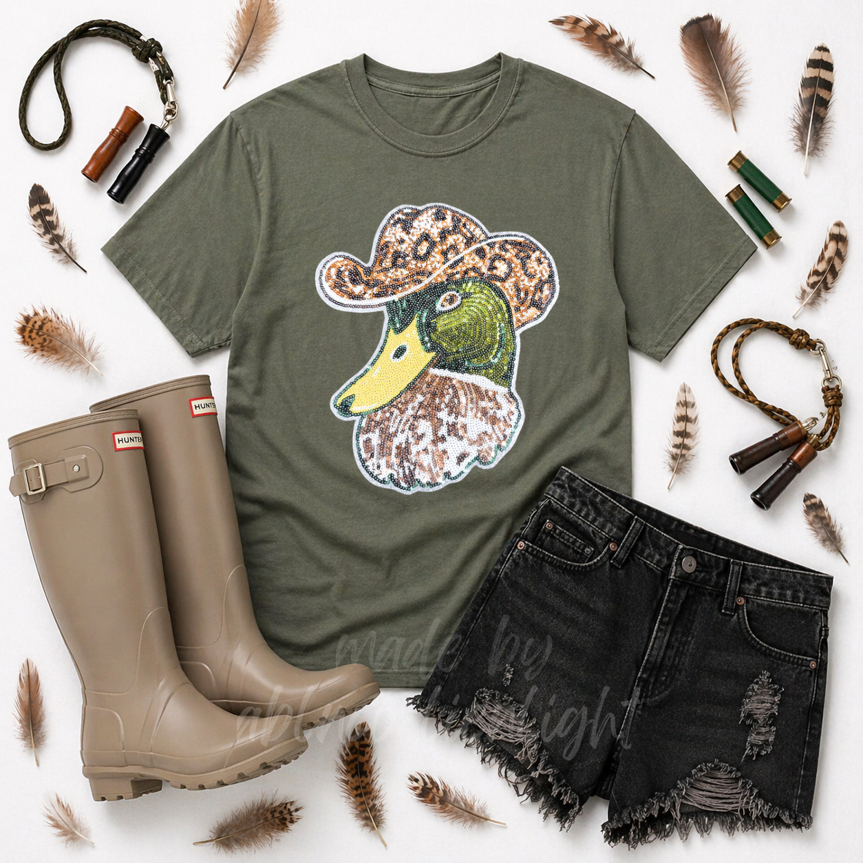 Western Mallard Duck Hunting Sequin Patch Tshirt