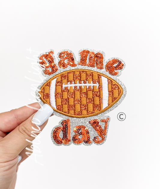 Orange Checkered Football Game Day Sequin Patch