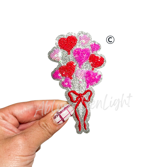 Bow Heart Balloons Sequins Valentines Day Patch - Small