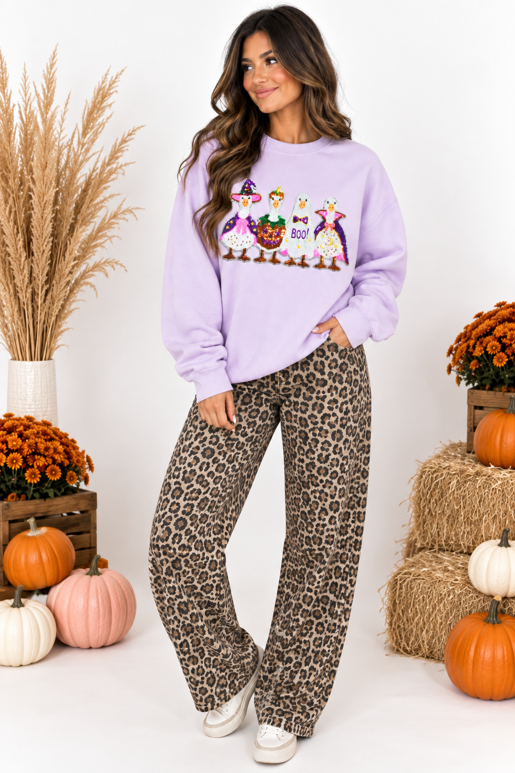 Silly Goose Halloween Sequin Patch Sweatshirt