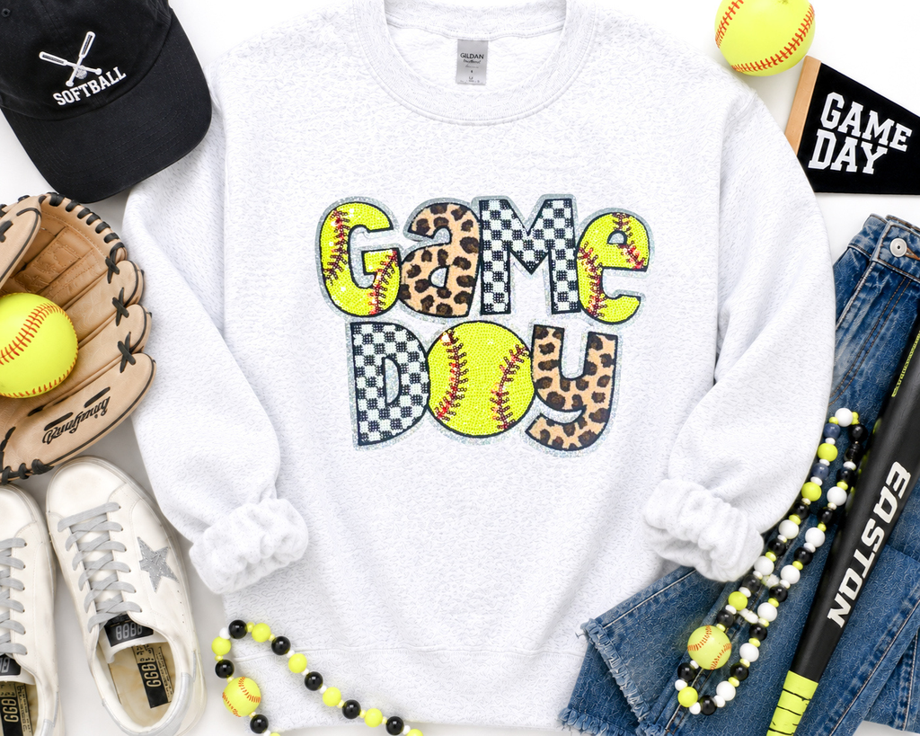 Softball Game Day Cheetah Checkered Sequin Patch Shirt