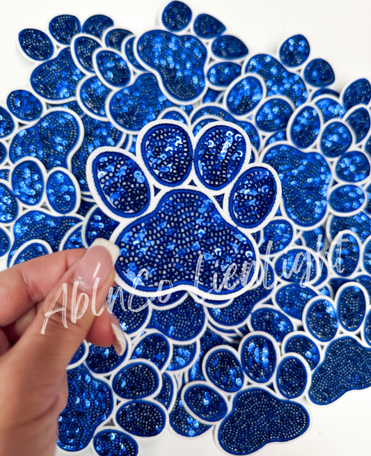Royal Blue Paw Print Sequins Embroidery Patch