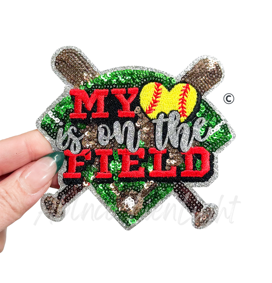 My Softball Heart is on the Field Sequin Patch - Small