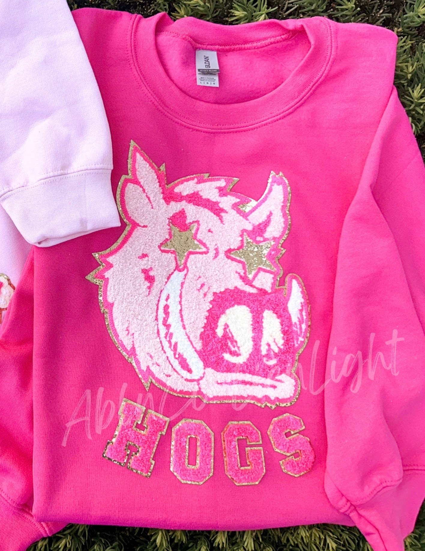 PREPPY PINK MASCOT™ Chenille Patch Sweatshirt with Custom Lettering