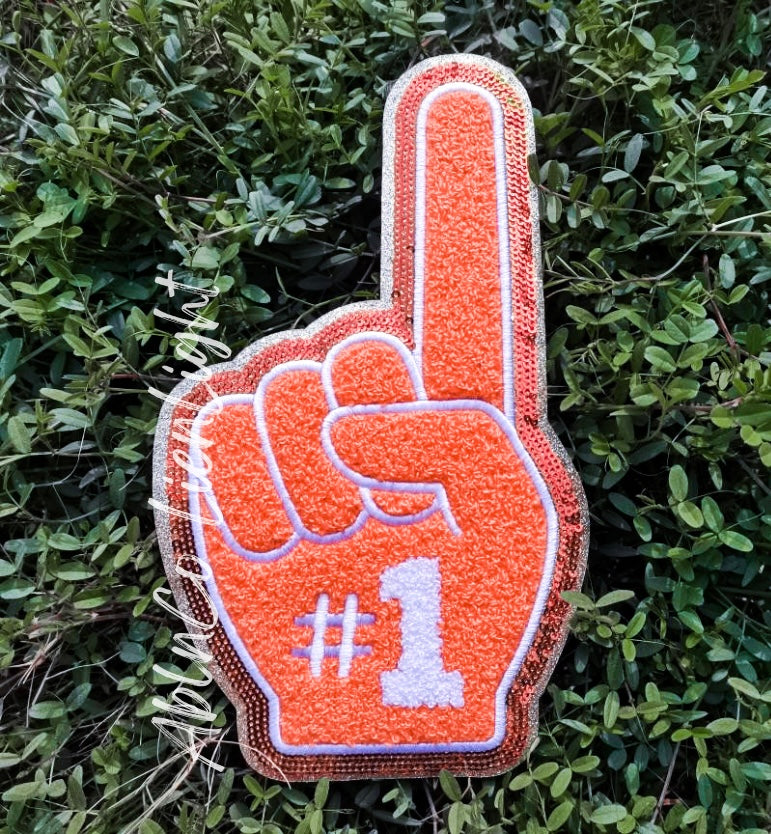 Orange Game Day Foam Finger Chenille Patch - Large