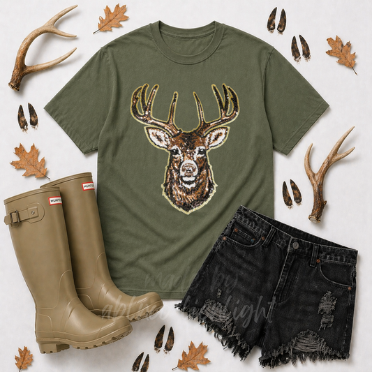 Deer Hunting Sequin Patch Tshirt
