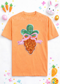 Pink Bow Carrot Easter Sequin Patch Tshirt