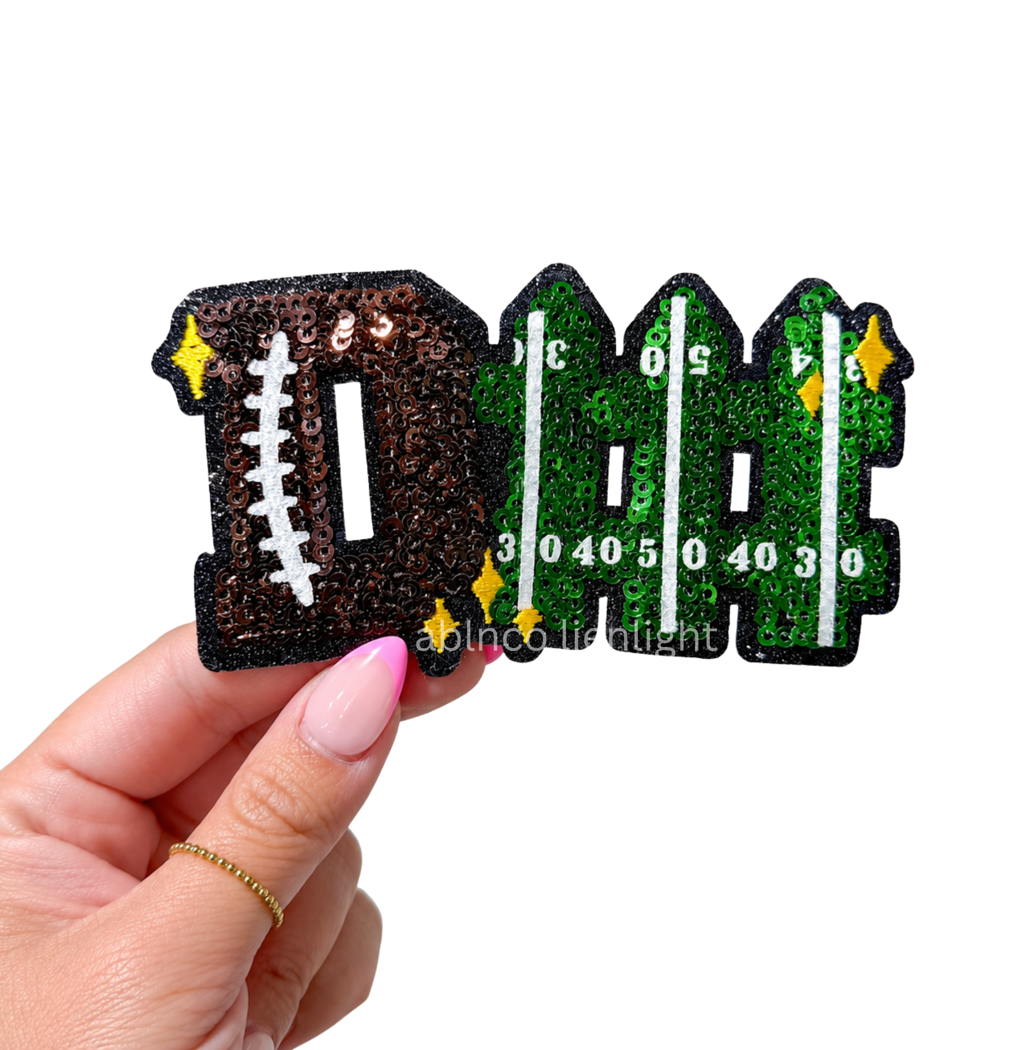 D Fence Football Sequin Patch - Small