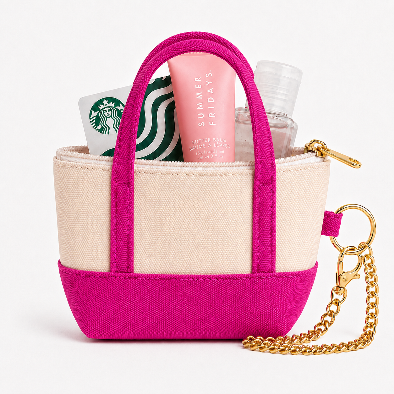 Hot Pink Canva Mini Tote Bag Keychain | Zippered Purse Charm & Pouch