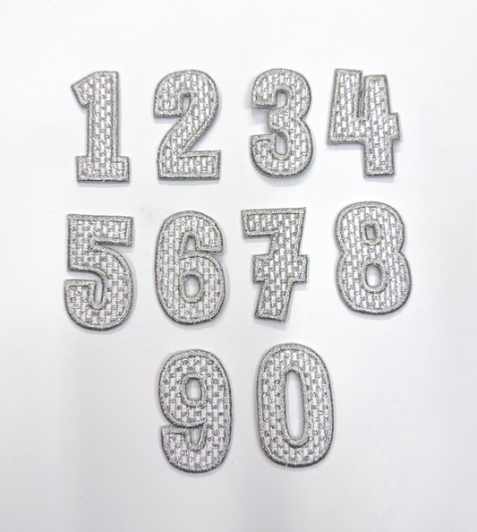 2” Silver Checkered Numbers Glitter Embroidery Patch