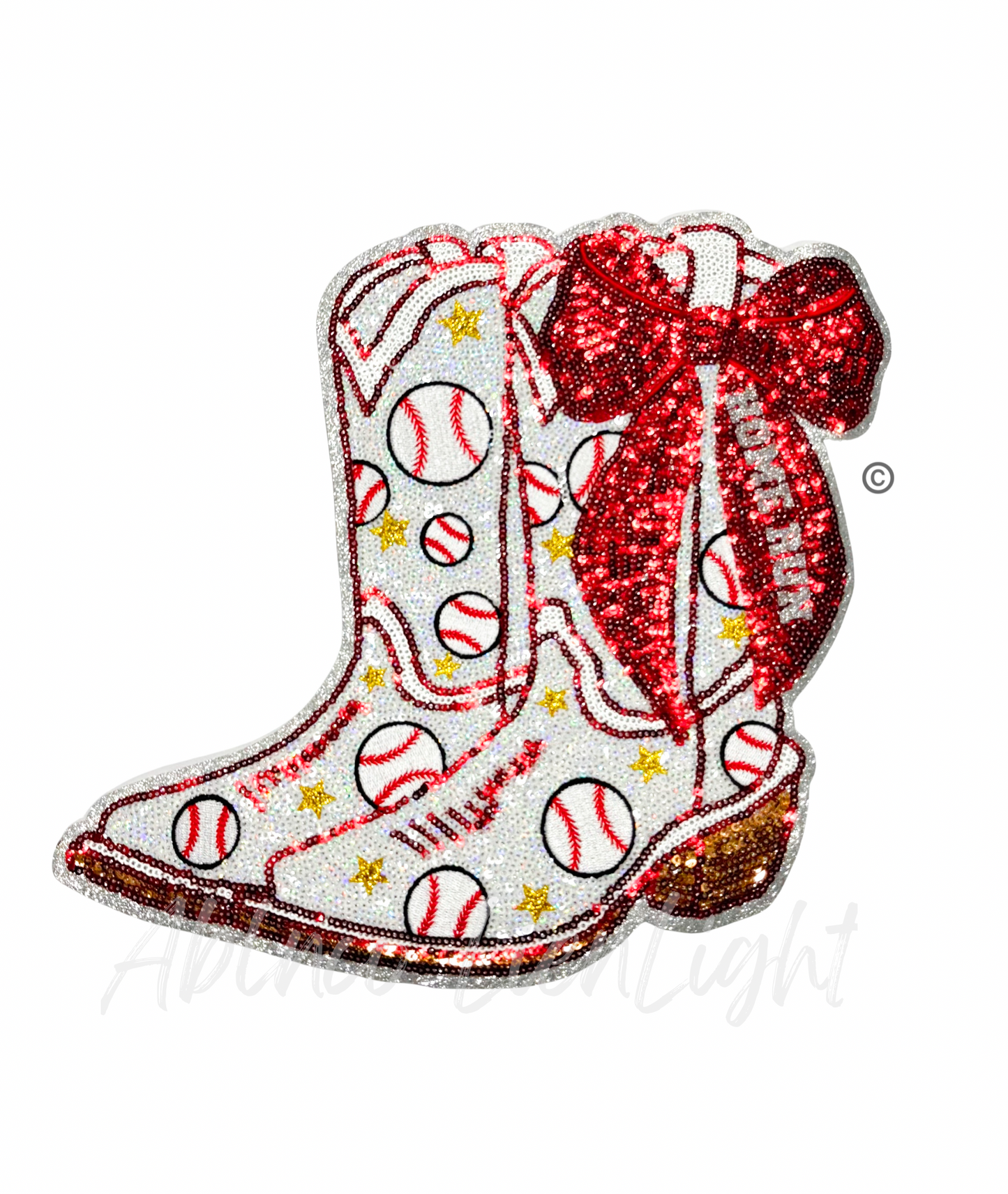 Baseball Homerun Star Red Bow Boots Sequin Patch - Large