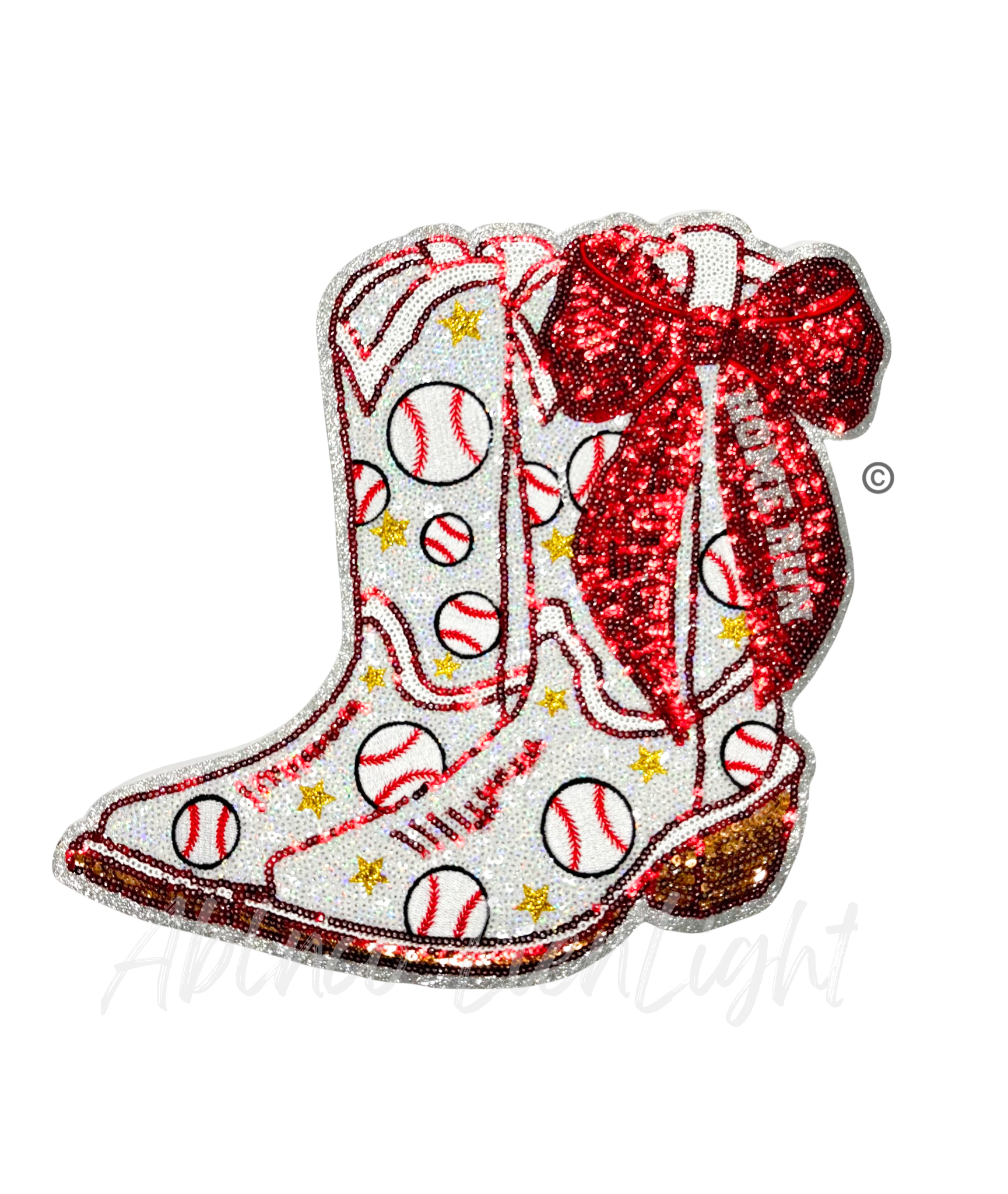 Baseball Homerun Red Bow Boots Sequin Patch - Large