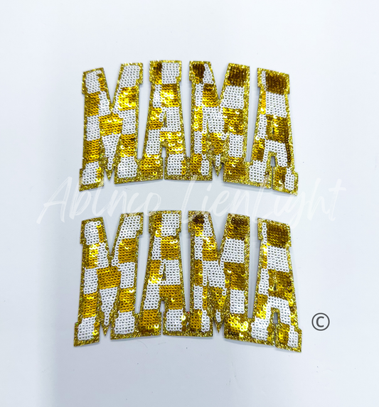 Small Gold Checkered Mama Sequins Patch