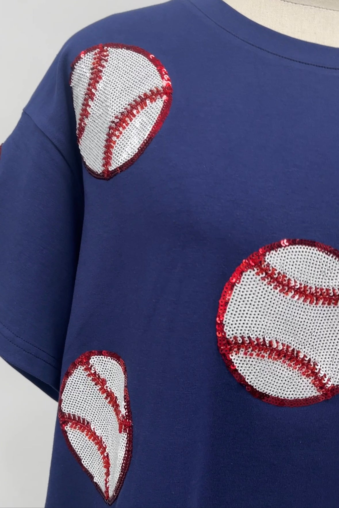 Baseball Beadtubes Sequins Navy Tshirt