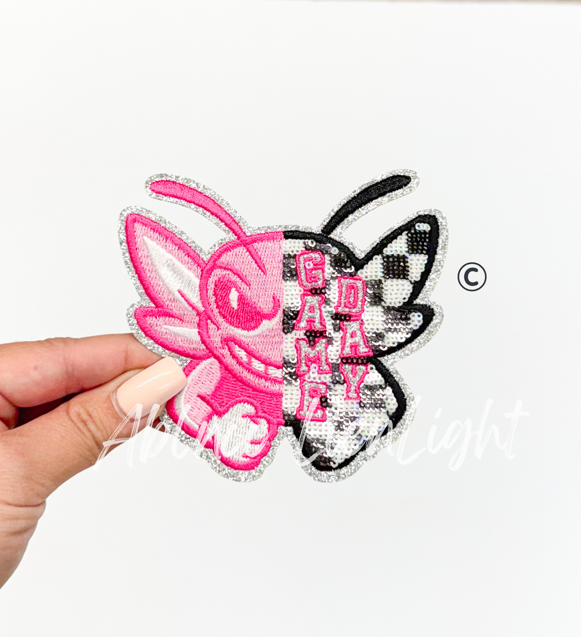 Hornet Mascot Pink Checkered Sequin Patch - Small