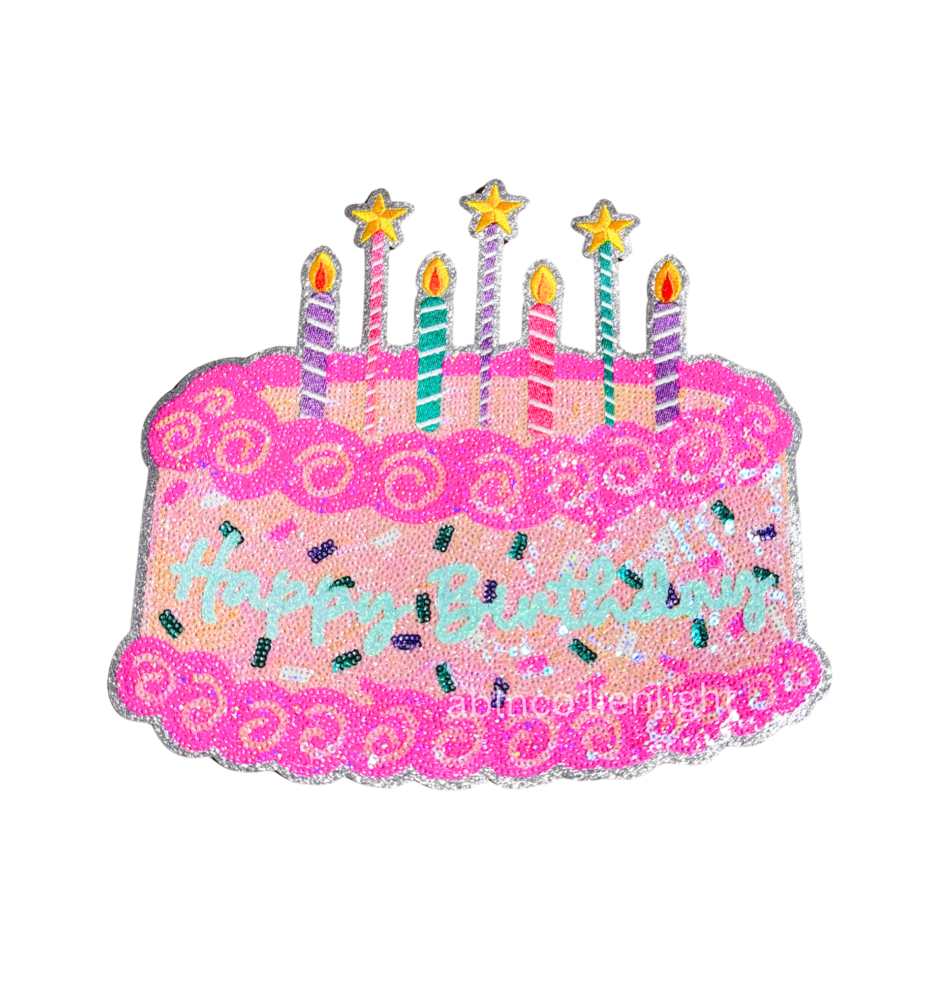 Happy Birthday Cake Pink Sequin Patch - Large