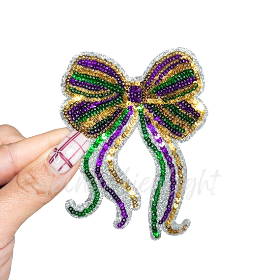 Mardi Gras Dainty Colorful Bow Sequins Patch - Small
