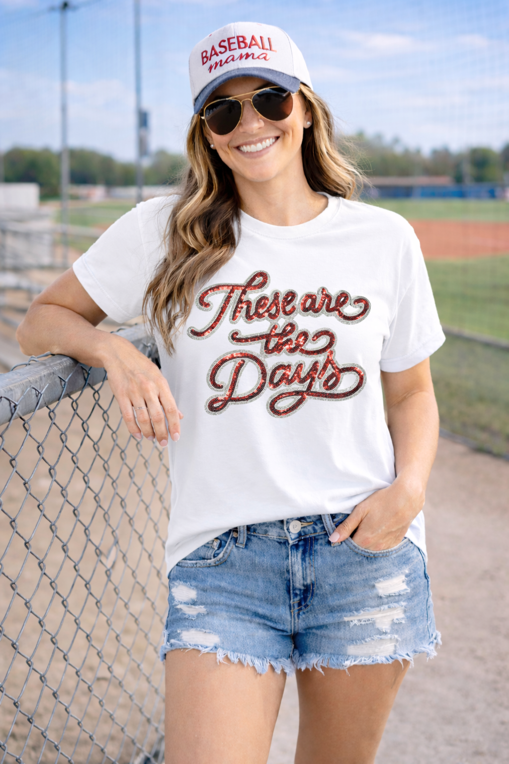 These Are The Days Red Sequin Patch Tshirt