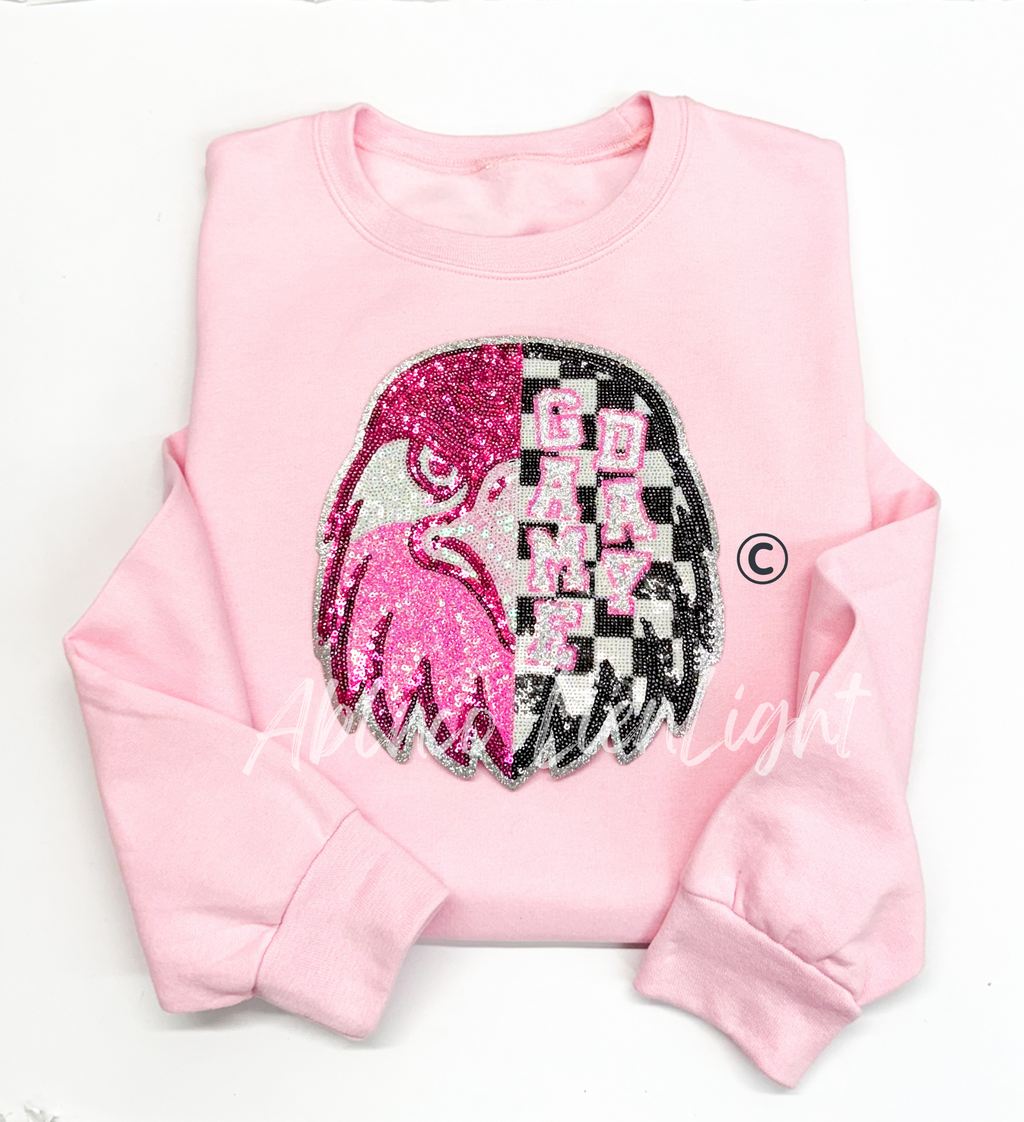 Eagle Mascot Pink Checkered Sequin Patch - Large
