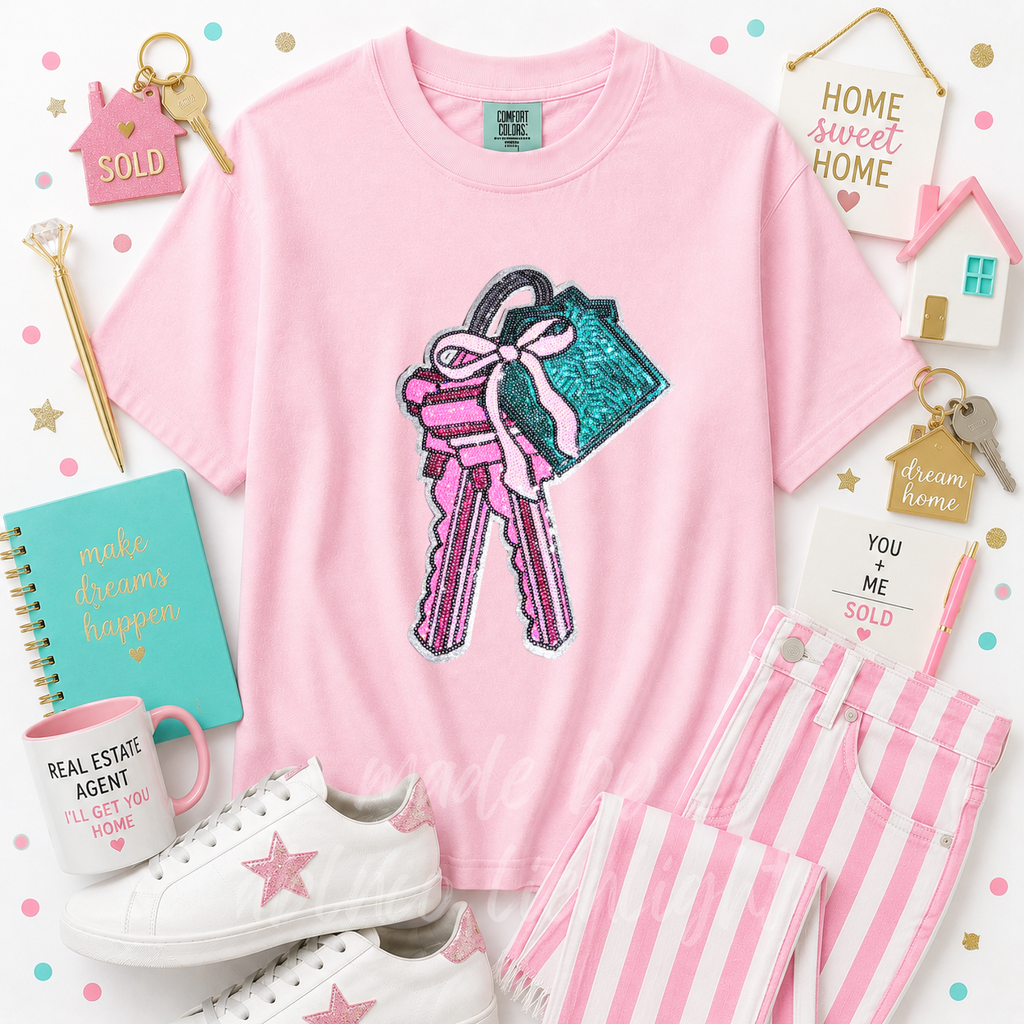 Sweet Home House Keys Sequin Patch Tshirt